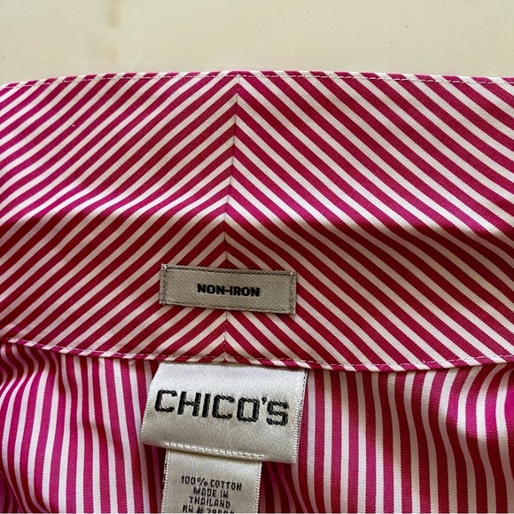 CHICO Blouse Button up shirt Size 2 Stripped Pink white - Picture 14 of 15